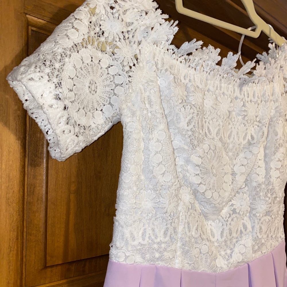 Ivory crochet detail & lilac romper NWT
